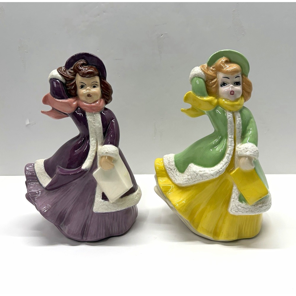 Vintage Atlantic Mold Ceramic Christmas Carolers Set of 2 Figurines Hand Painted